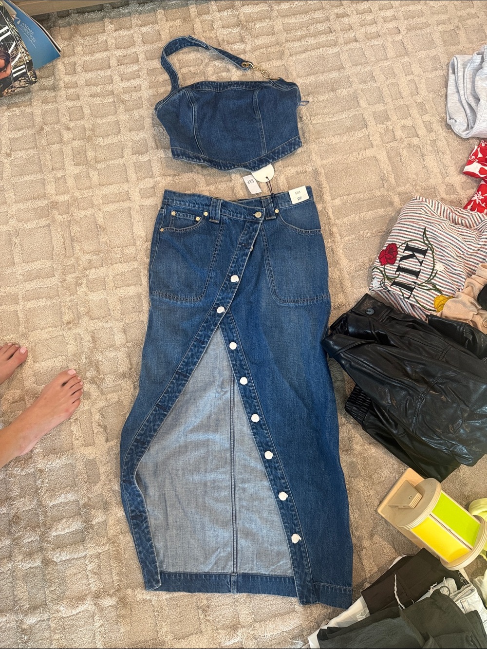 GAP Blue Denim Button-Front Midi Skirt
